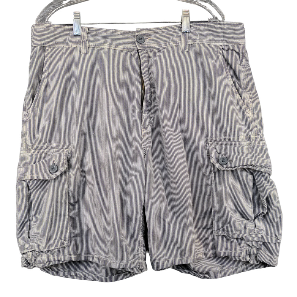 G&M Mens Cargo Shorts Striped Blue White Size 38 Cotton Pockets